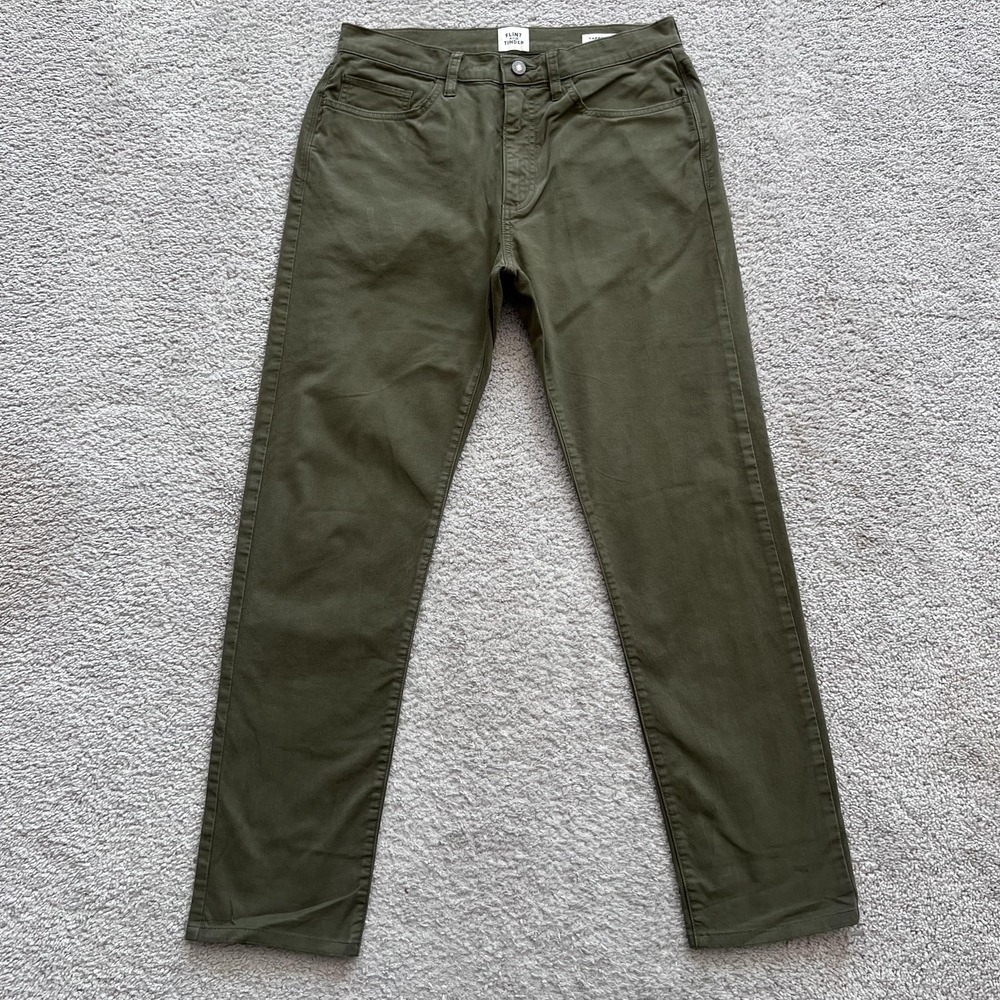 Flint And Tinder Pants Mens 30x30 Green Tapered Fit Chino Casual Stretch Zip Fly